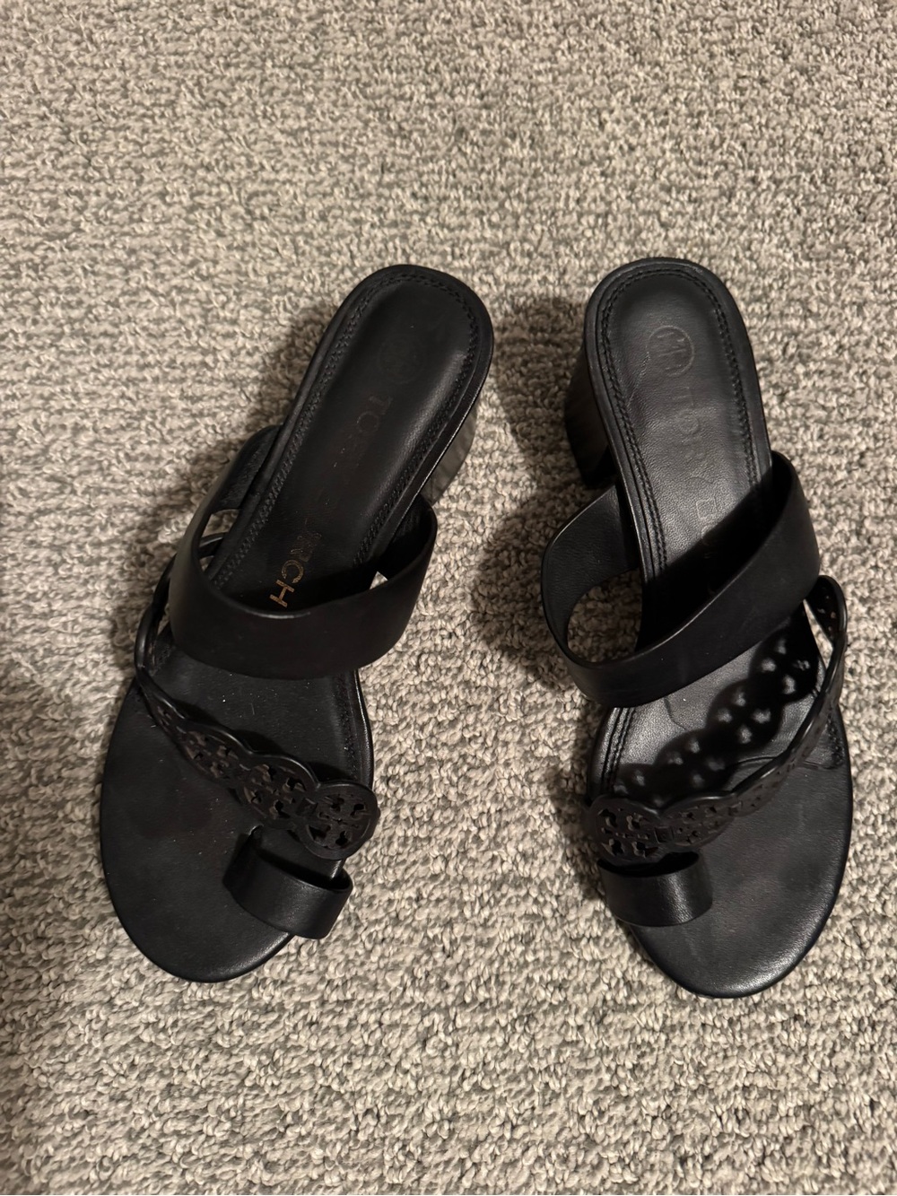 Tory Burch Black Double-Strap Cutout Slide Sandals